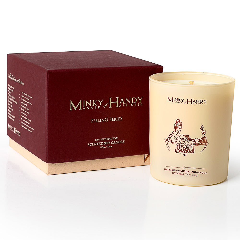Relaxing in Bathtub- Scented Soy Candle – Pink Peony, Magnolia & Sandalwood – 7.4oz