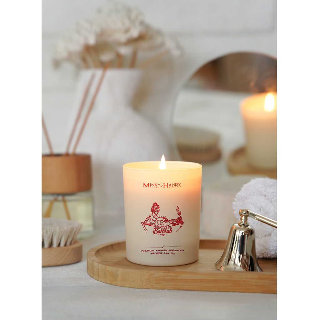 Relaxing in Bathtub- Scented Soy Candle – Pink Peony, Magnolia & Sandalwood – 7.4oz